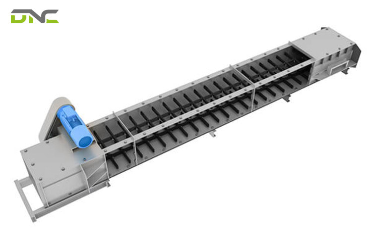 The structure of a Scraper Conveyor includes the following 4 main parts: Conveyor frame, Drive chain or chain, Scraper, Guide Rails