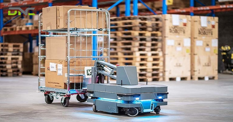 Pallet transport between receiving, storage, and shipping zones.