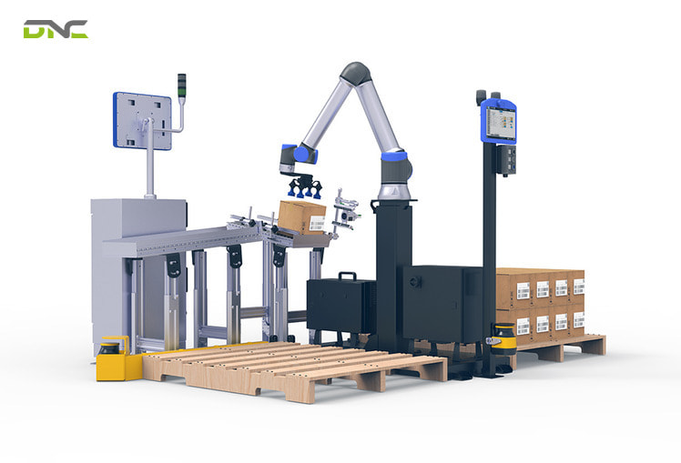 Cobot palletizing automates the process of stacking boxes, bags, or cartons 
